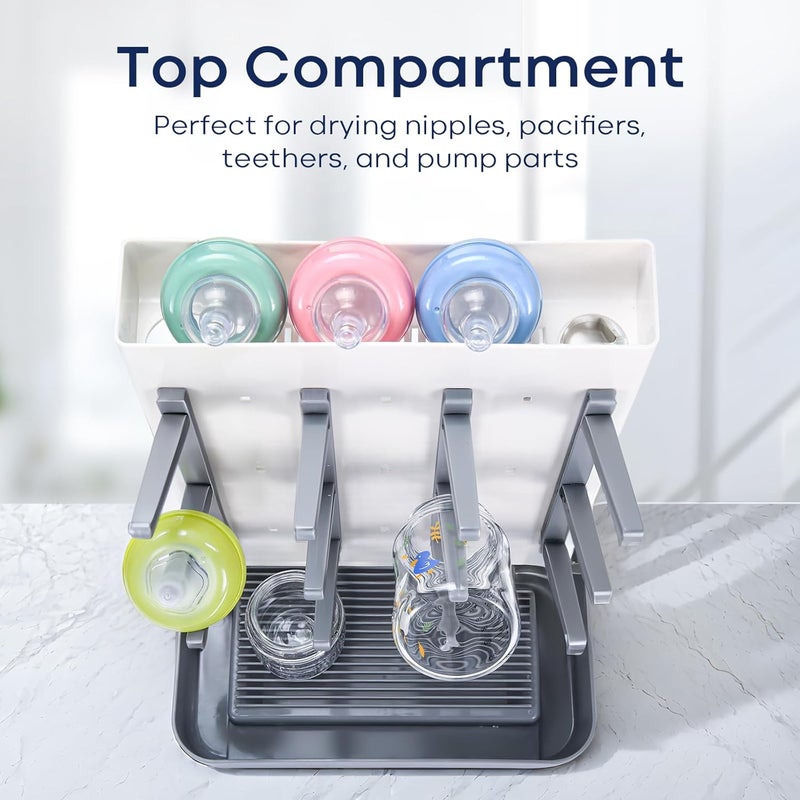 MeCids Baby Bottle Drying Rack, Vertical Standing Bottle Dryer Rack Holder, Space Saving Baby Bottle Drying Rack for Countertop - Holds Up to 12 Baby Bottles (Gray) - Image 5